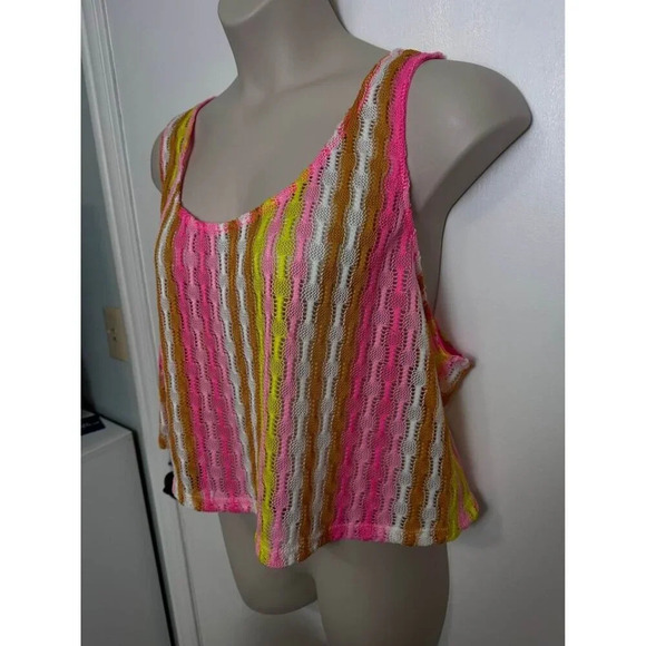 Colorful Festival Vibrant Crochet Open Knit Crop Top Size 2X #1137 - Picture 4 of 6